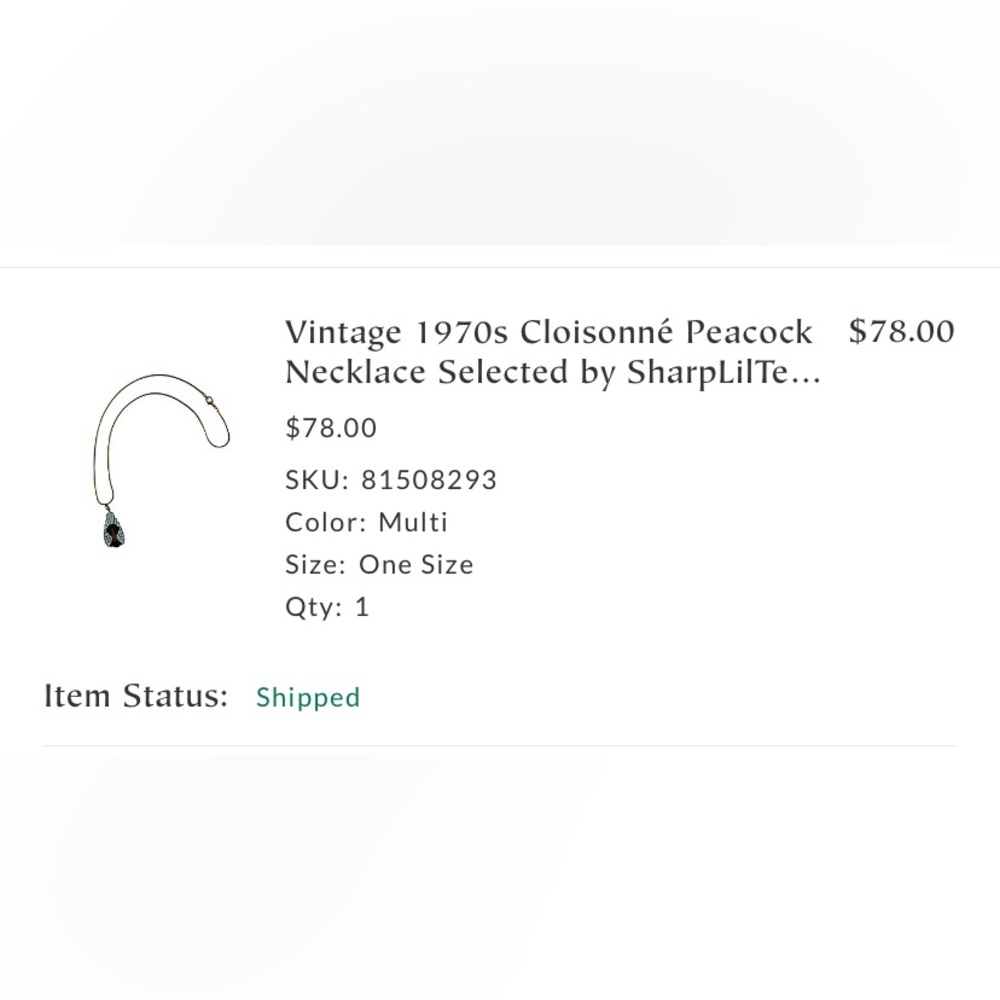 Free People Vintage 1970’s Cloissonné Peacock Necklace